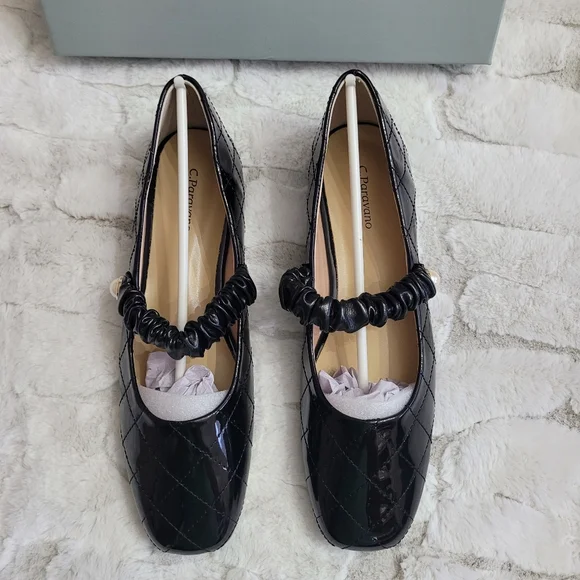 C. Paravano Women's Size 9.5 Black Patent Leather Elastic Strap Clara Mary Jane - Picture 4 of 11